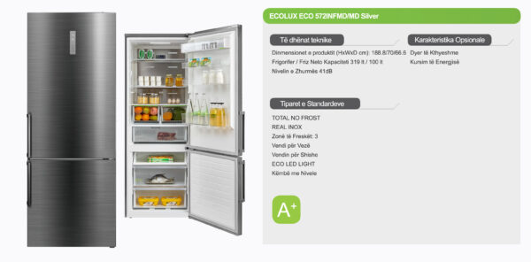 Frigorifer A+ 419L Total NO-FROST Inox Ecolux - ECO 572INFMD - Image 2