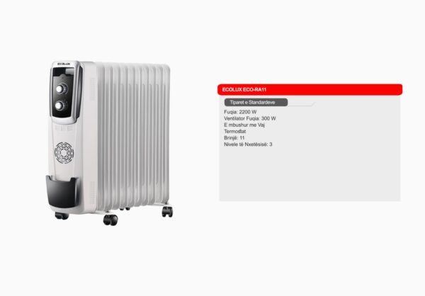 Radiator me Vaj 11 Brinjë 2500W Ecolux - ECO RA11 - Image 2