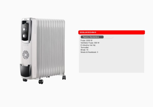 Radiator me Vaj 15 Brinjë 2500W Ecolux - ECO RA15 - Image 2