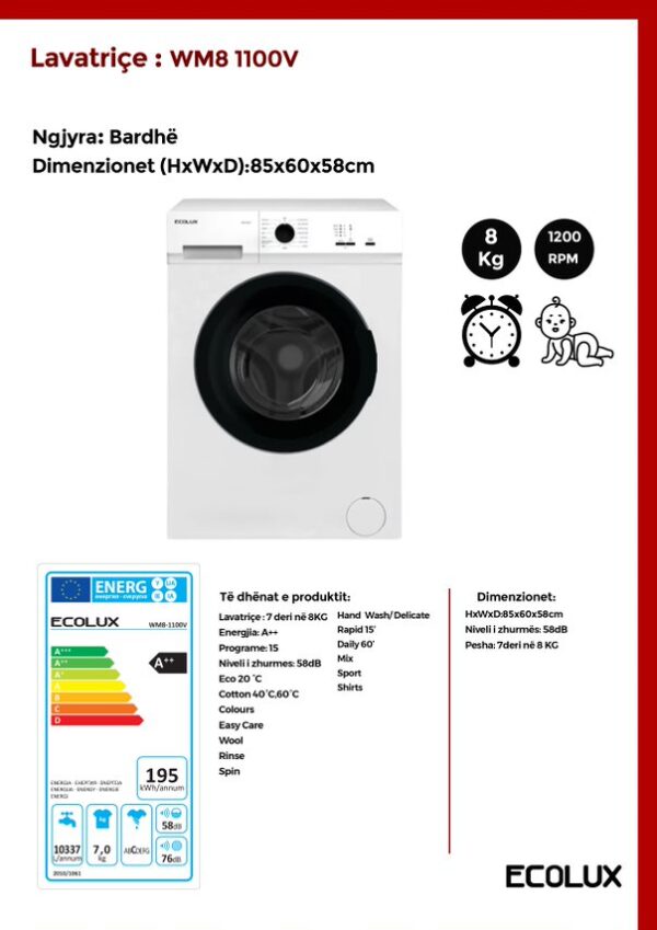 Lavatriçe Ecolux 8KG - WM8 1100V - Image 2