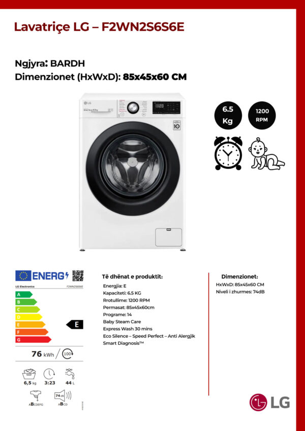 Lavatriçe 6.5 KG LG - F2WN2S6S6E - Image 2