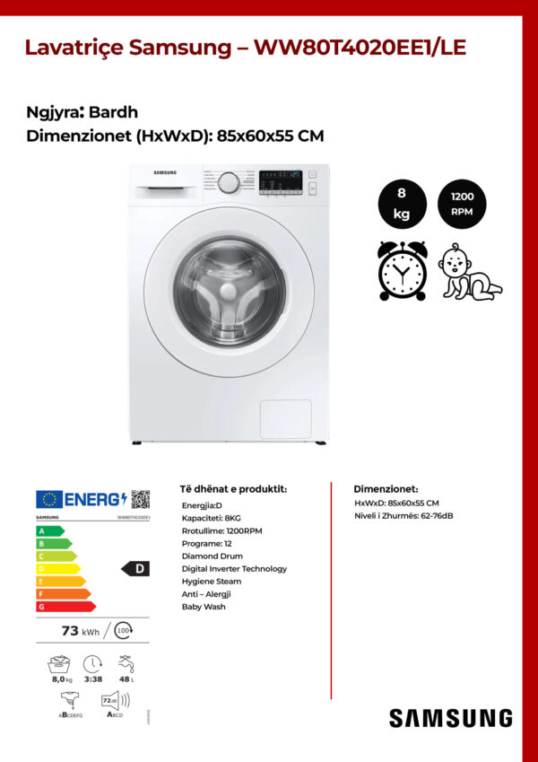 Lavatriçe Samsung 8KG – WW80T4020EE1/LE - Image 2