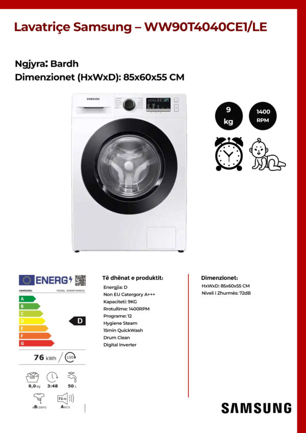 Lavatriçe Samsung 9KG - WW90T4040CE1/LE - Image 2