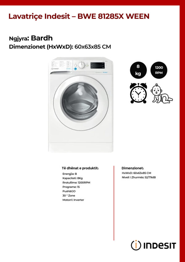 Lavatriçe Indesit 8KG - BWE 81285X WEEN - Image 2