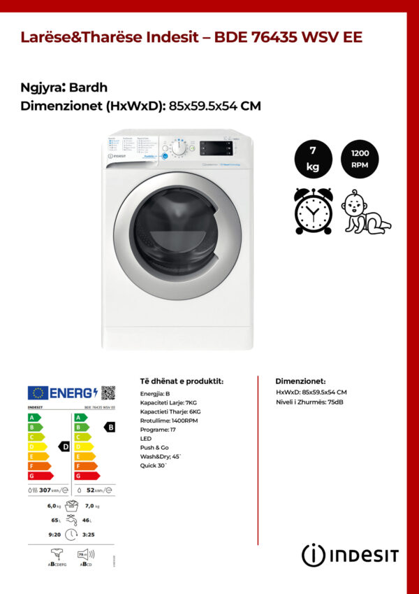 Larëse&Tharëse 7/6kg Indesit - BDE 76435 WSV EE - Image 2
