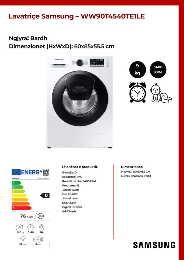 Lavatriçe Samsung 9KG - WW90T4540TE1LE - Image 2