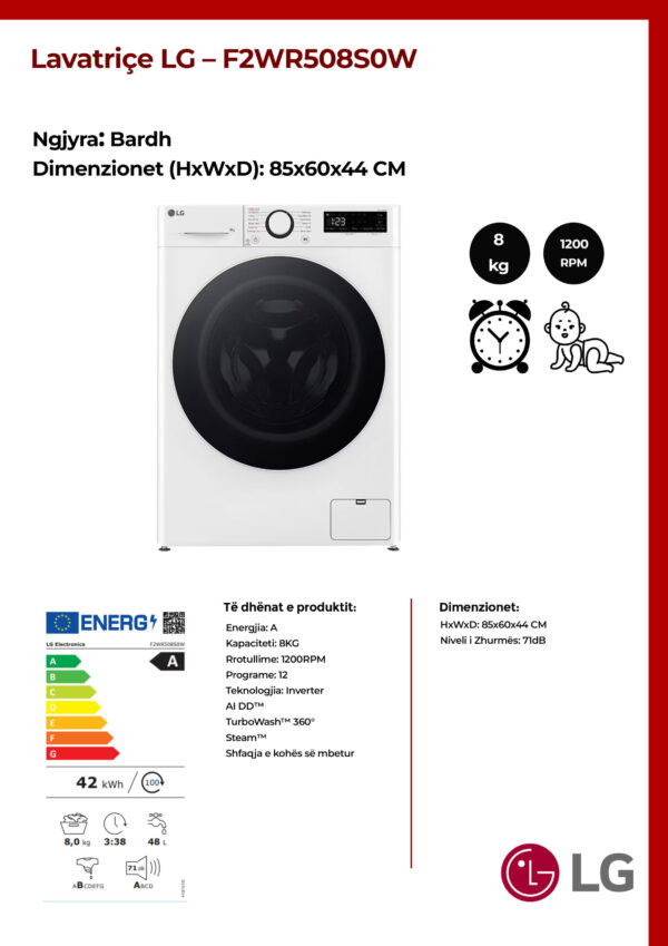 Lavatriçe 8KG LG - F2WR508S0W - Image 2