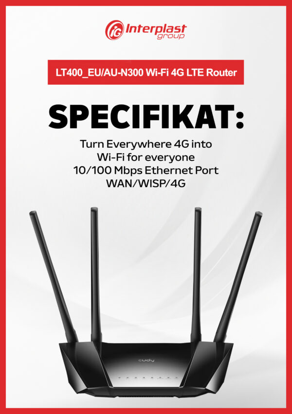Cudy 4G LTE N300 WiFi Router - LT400_EU/AU-N300 - Image 2