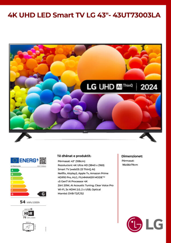 4K UHD LED Smart TV LG 43″- 43UT73003LA - Image 2