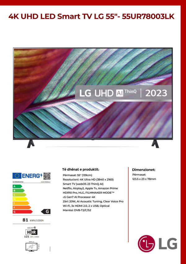 4K UHD LED Smart TV LG 55″- 55UR78003LK - Image 2