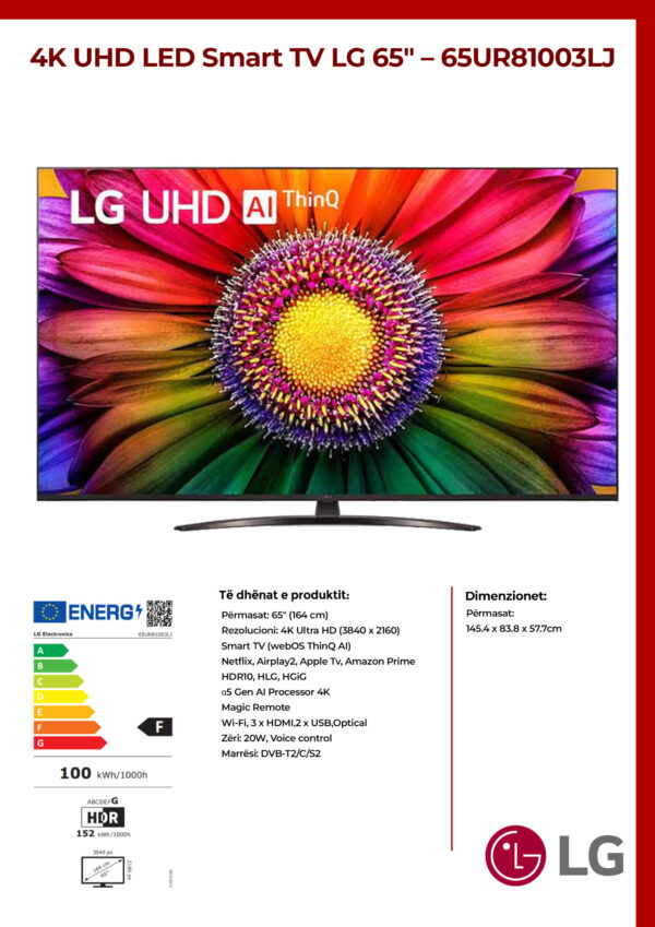 4K UHD LED Smart TV LG 65" - 65UR81003LJ - Image 2