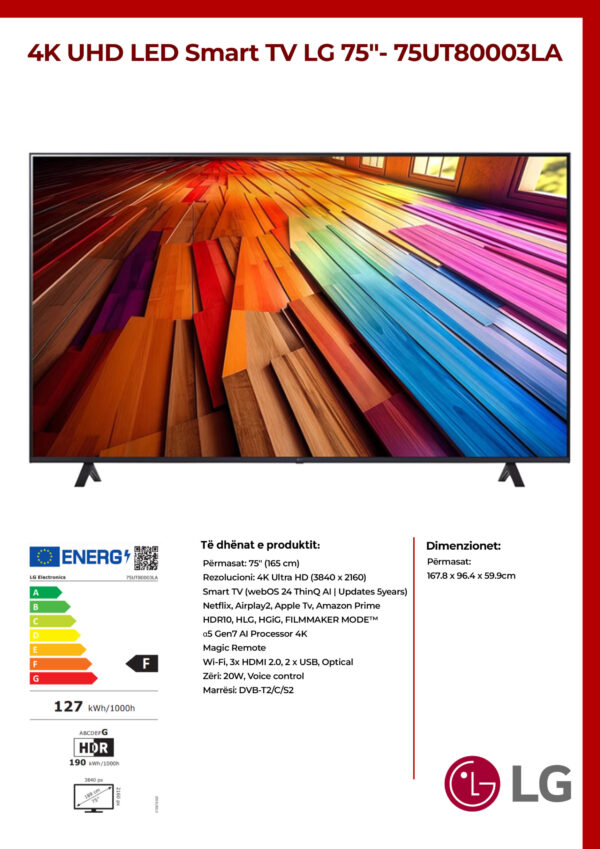 4K UHD LED Smart TV LG 75"- 75UT80003LA - Image 2