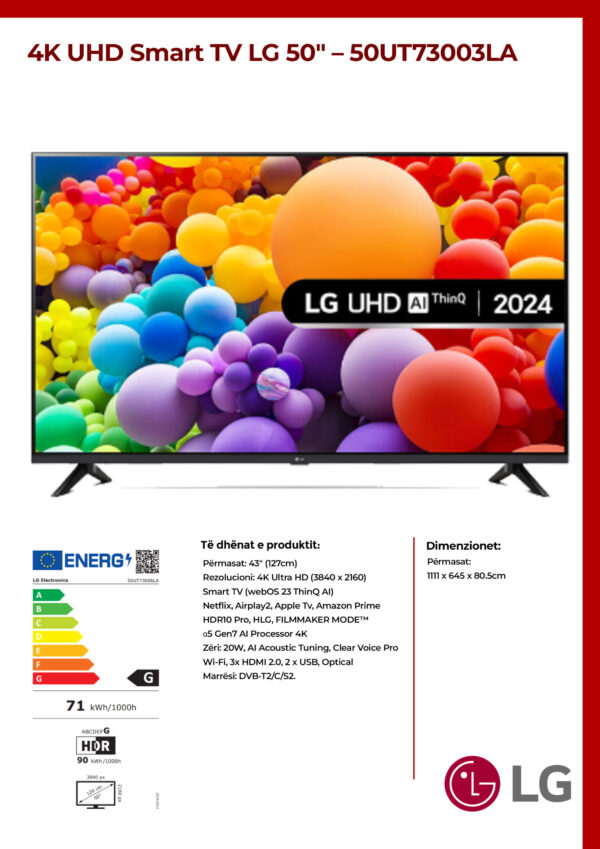 4K UHD Smart TV LG 50" - 50UT73003LA - Image 2