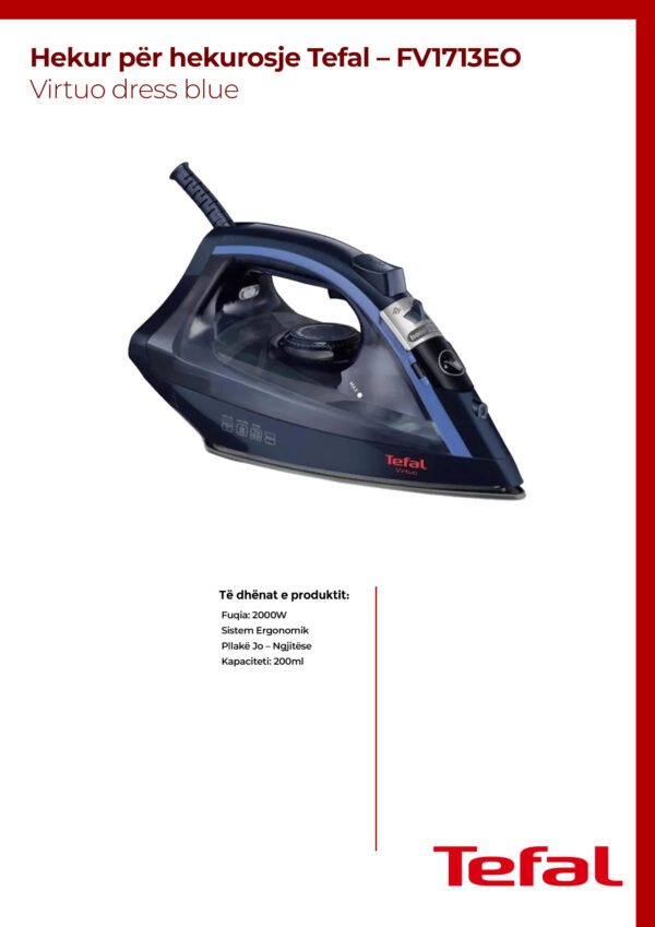 Hekur për hekurosje Tefal - FV1713EO Virtuo dress blue - Image 2