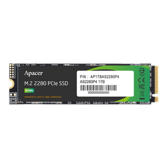 Apacer SSD, M.2, 1TB, M.2 PCIe Gen 3x4, AS2280P4